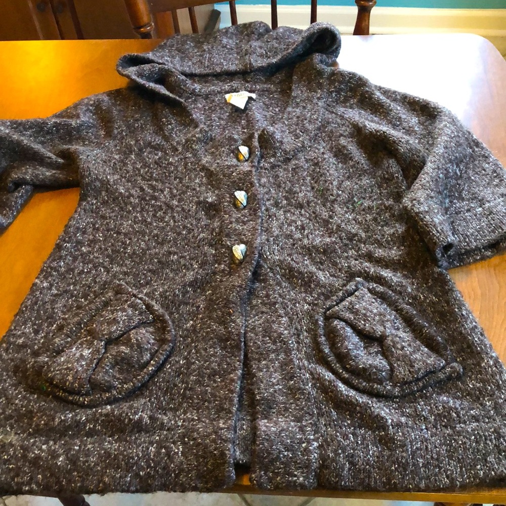 Vertigo Paris Lovely Soft Brown Hooded Cardigan. Flared 3/4 sleeves. Size L.